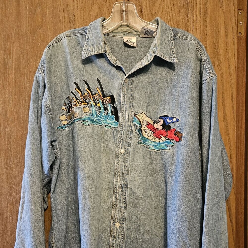 Vintage Disney Fantasia Men's Denim Blue Button Up Large